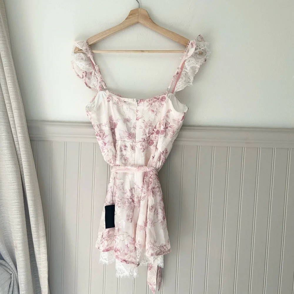 ⭐️ NEW Lulu's XS Ivory Pink Floral Lace-Trim Bustier Romper Corquette - Picture 6 of 12